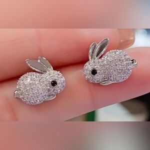 Earrings Bunny Silver Tone Zirconia Studs perfect for Easter approximate…